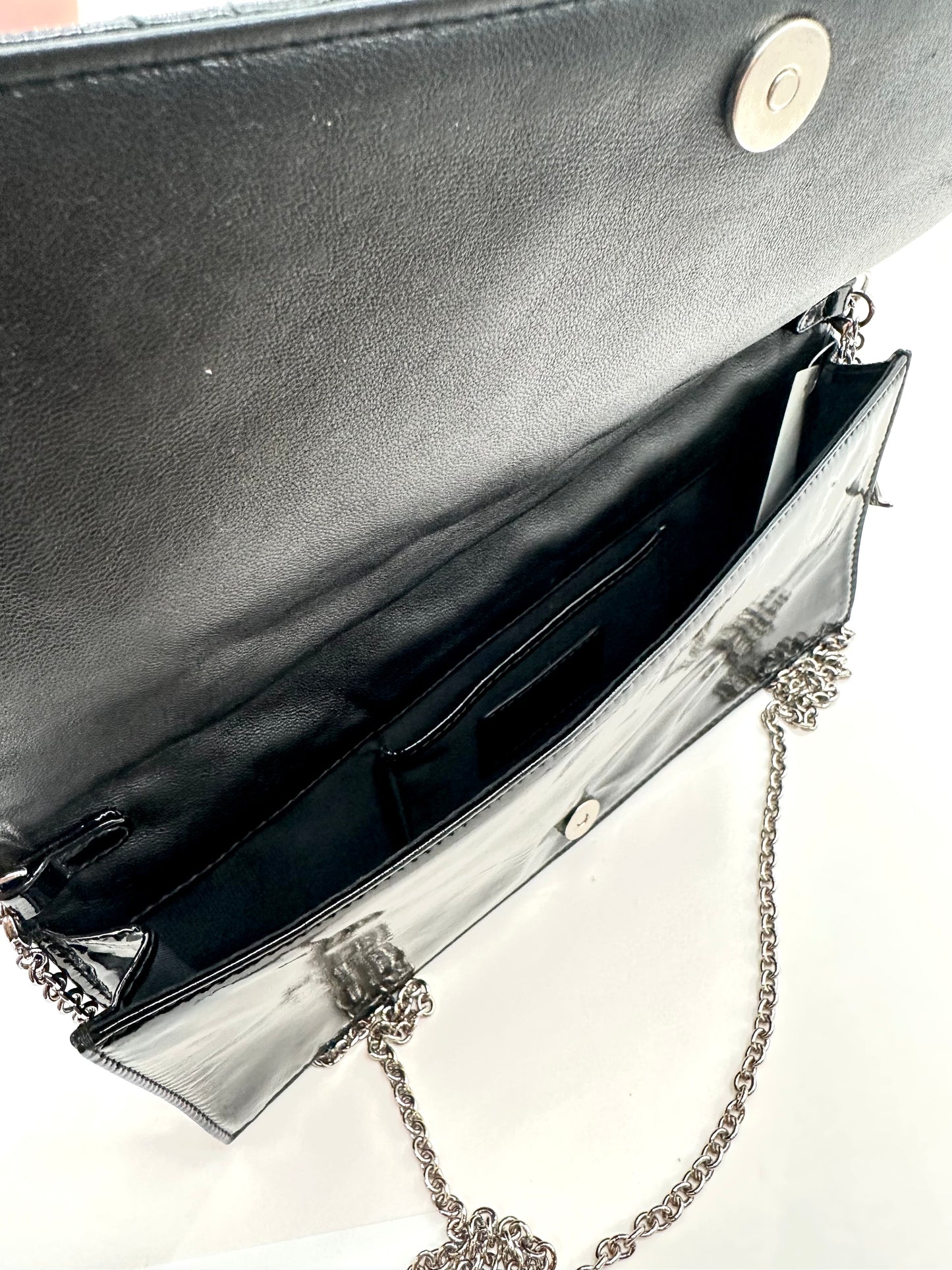 Dior Black Patent Cannage Leather 'Lady Dior' Chain Clutch