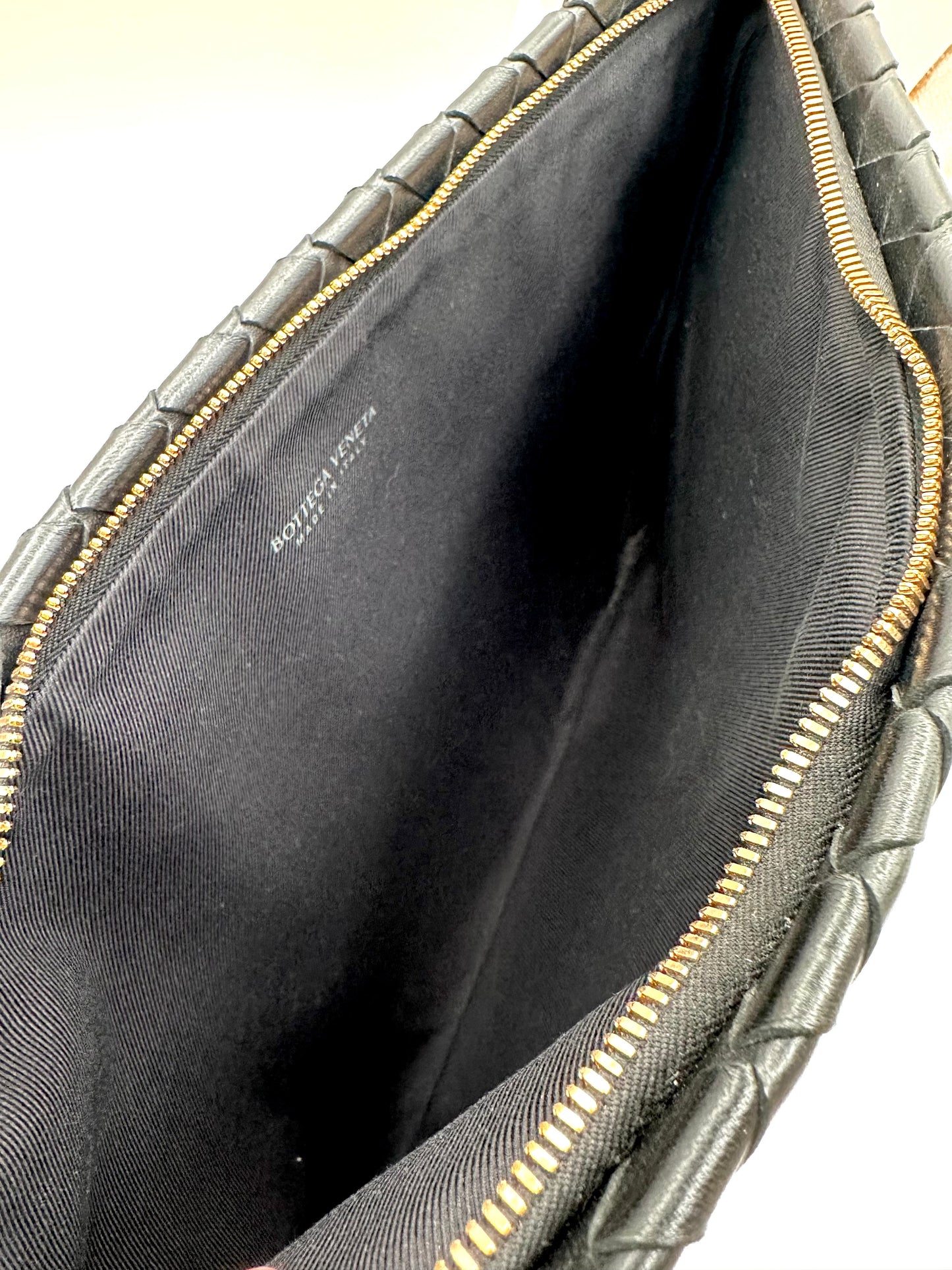Bottega Veneta Black Leather Intrecciato Wristlet Pouch