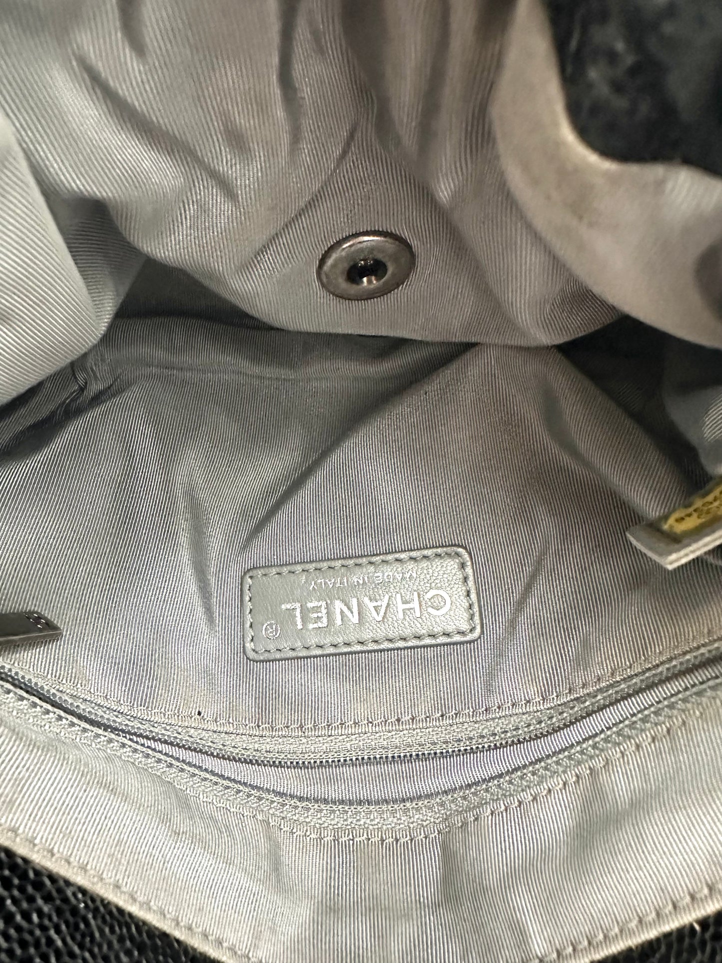 Chanel Elastic Flap Bag in Black Caviar Leather