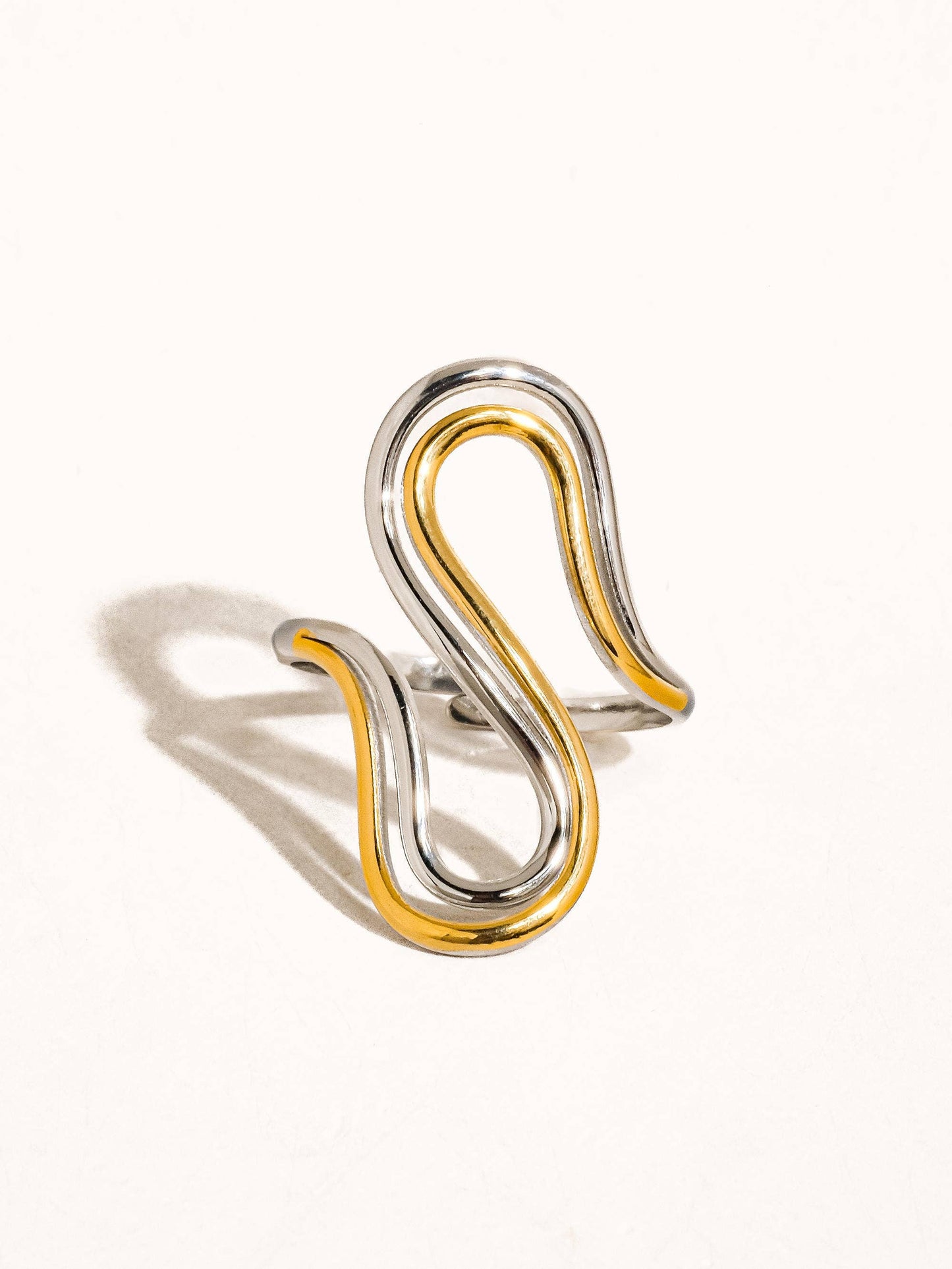 Gurvan 18K Non-Tarnish Abstract Two Tone Ring