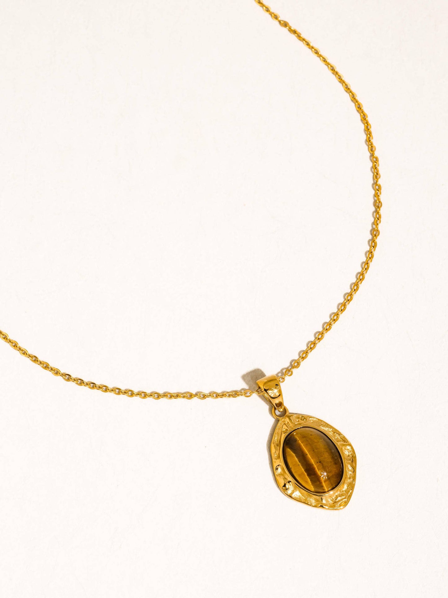 Elouise 18K Gold Non-Tarnish Oval Stone Pendant Necklace