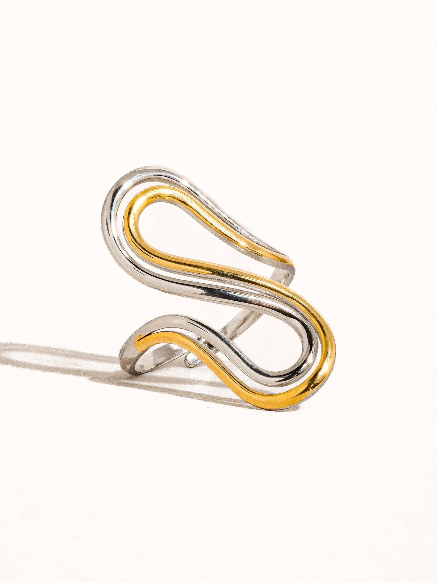 Gurvan 18K Non-Tarnish Abstract Two Tone Ring