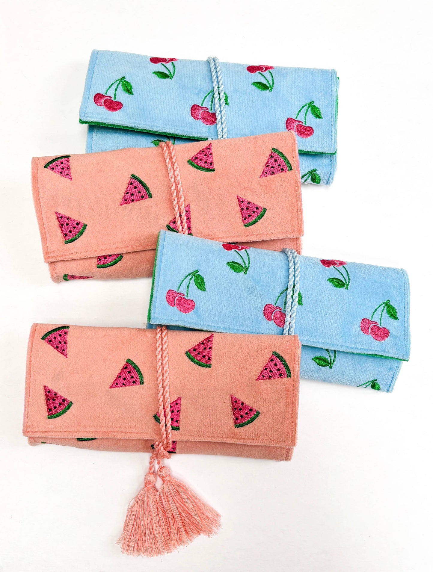 Cherry Travel Jewelry Roll // Embroidered Velvet 