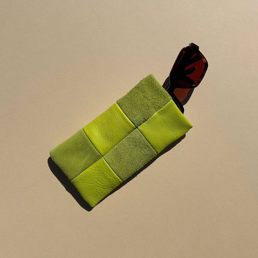 Sunglasses Case - Chartreuse Check Leather