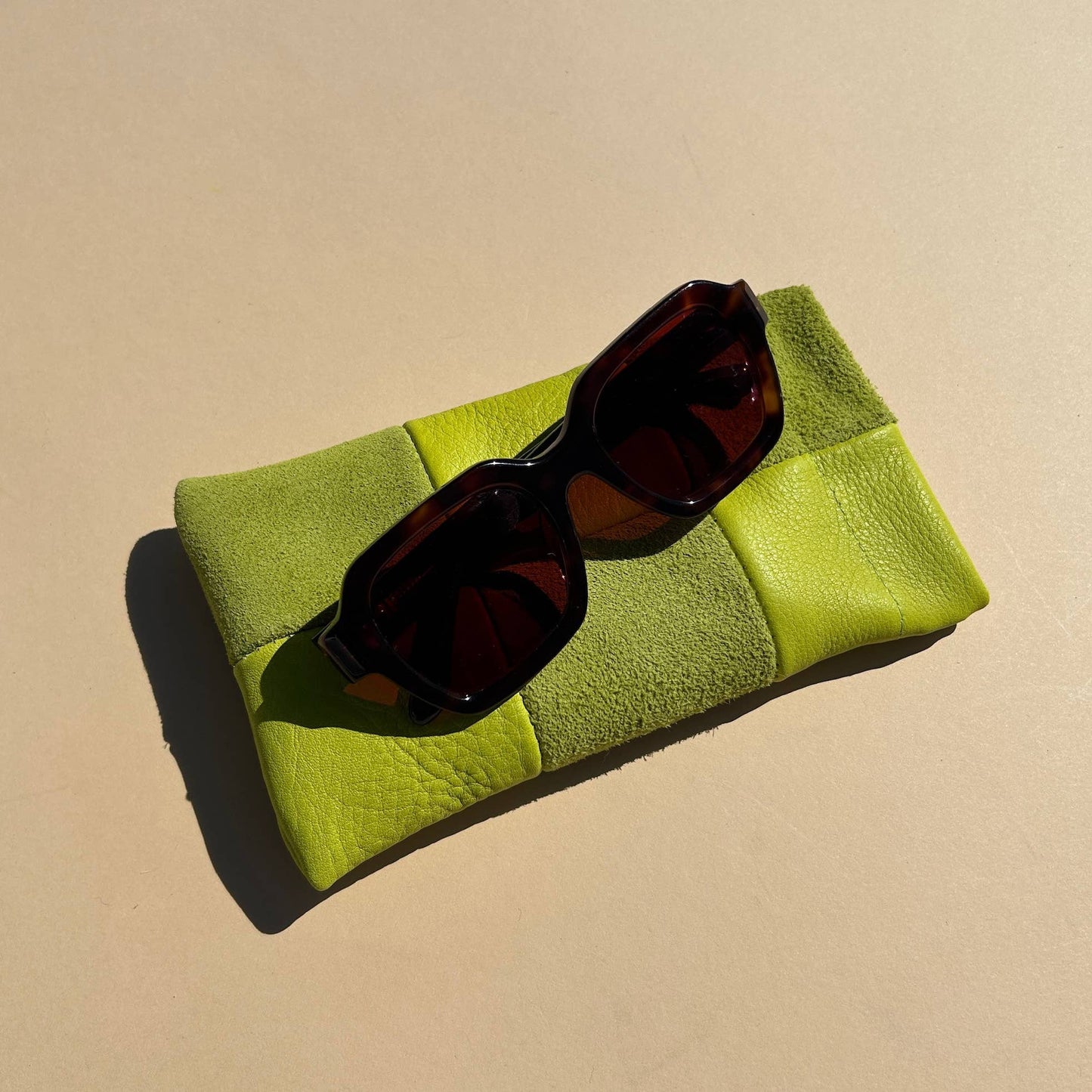 Sunglasses Case - Chartreuse Check Leather