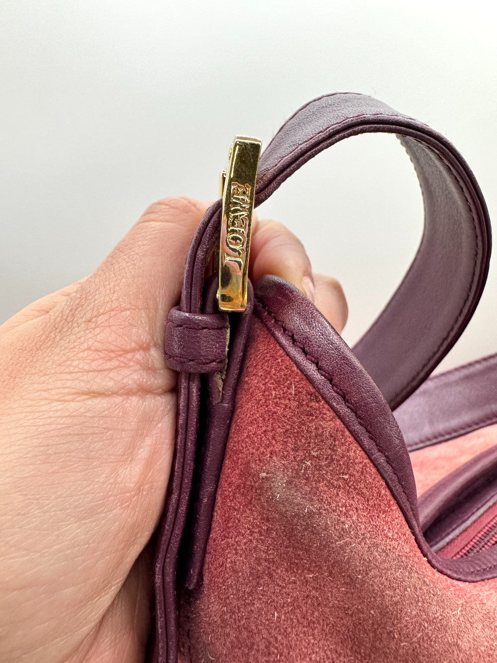 Loewe Burgundy Suede Anagram Shoulder Bag|2356