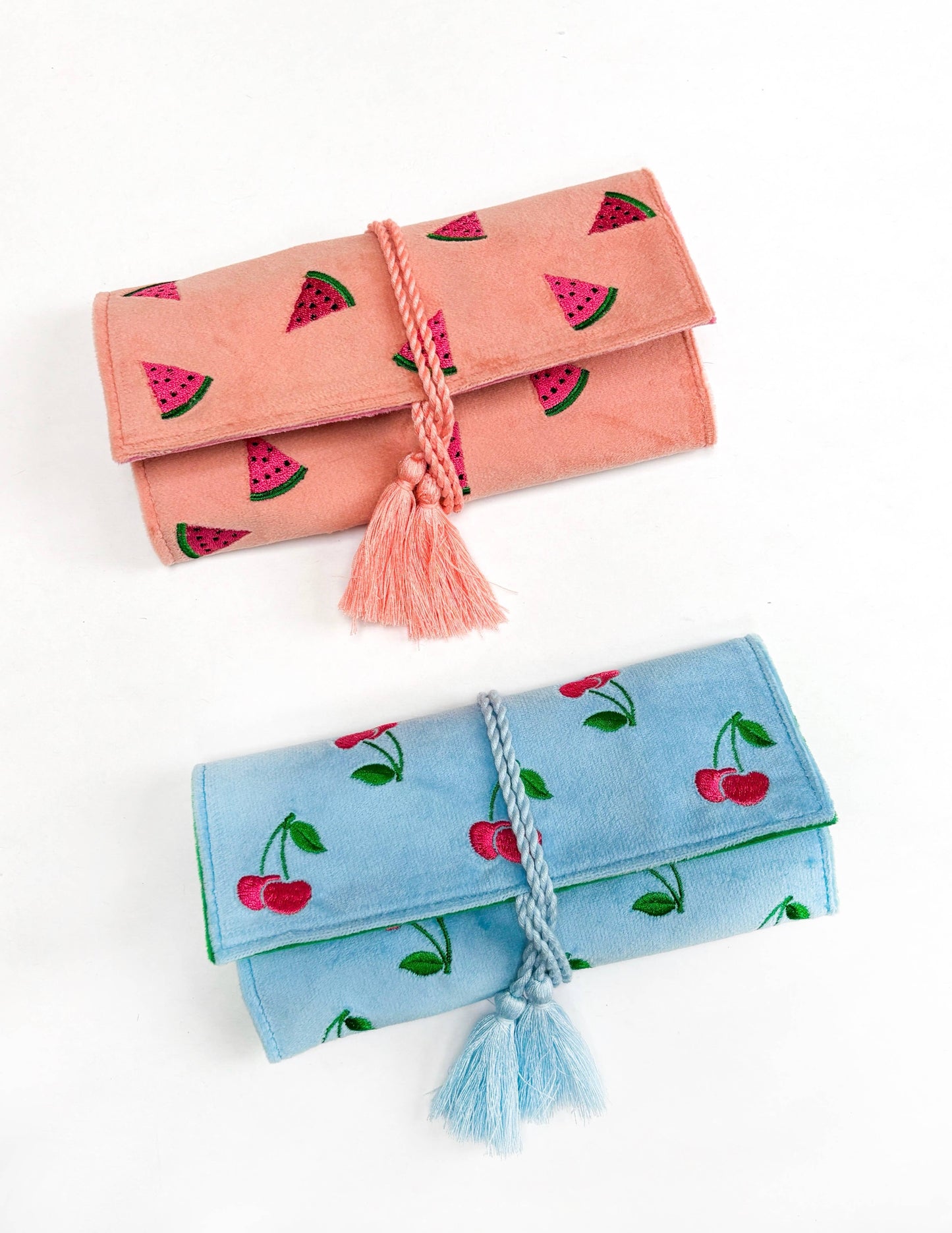 Cherry Travel Jewelry Roll // Embroidered Velvet 