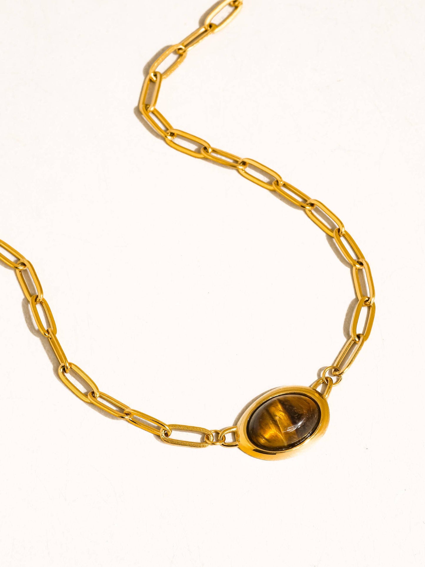 Shay 18K Gold Non-Tarnish Oval Stone Chain Necklace