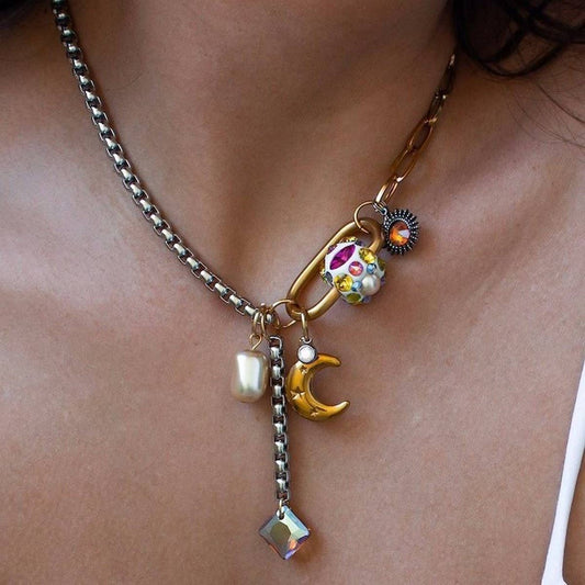 creative star and moon stitching necklace