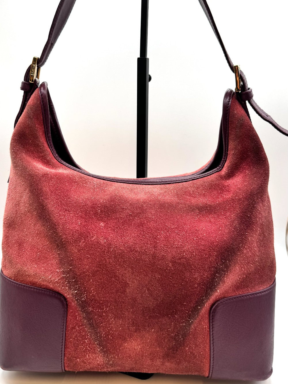 Loewe Burgundy Suede Anagram Shoulder Bag|2353