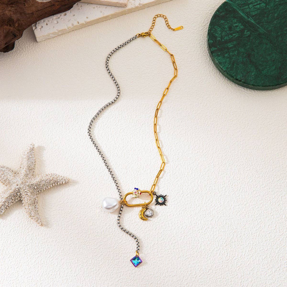 creative star and moon stitching necklace
