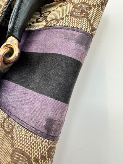 Gucci Supreme Horsebit Purple Satin Chain Clutch|2321