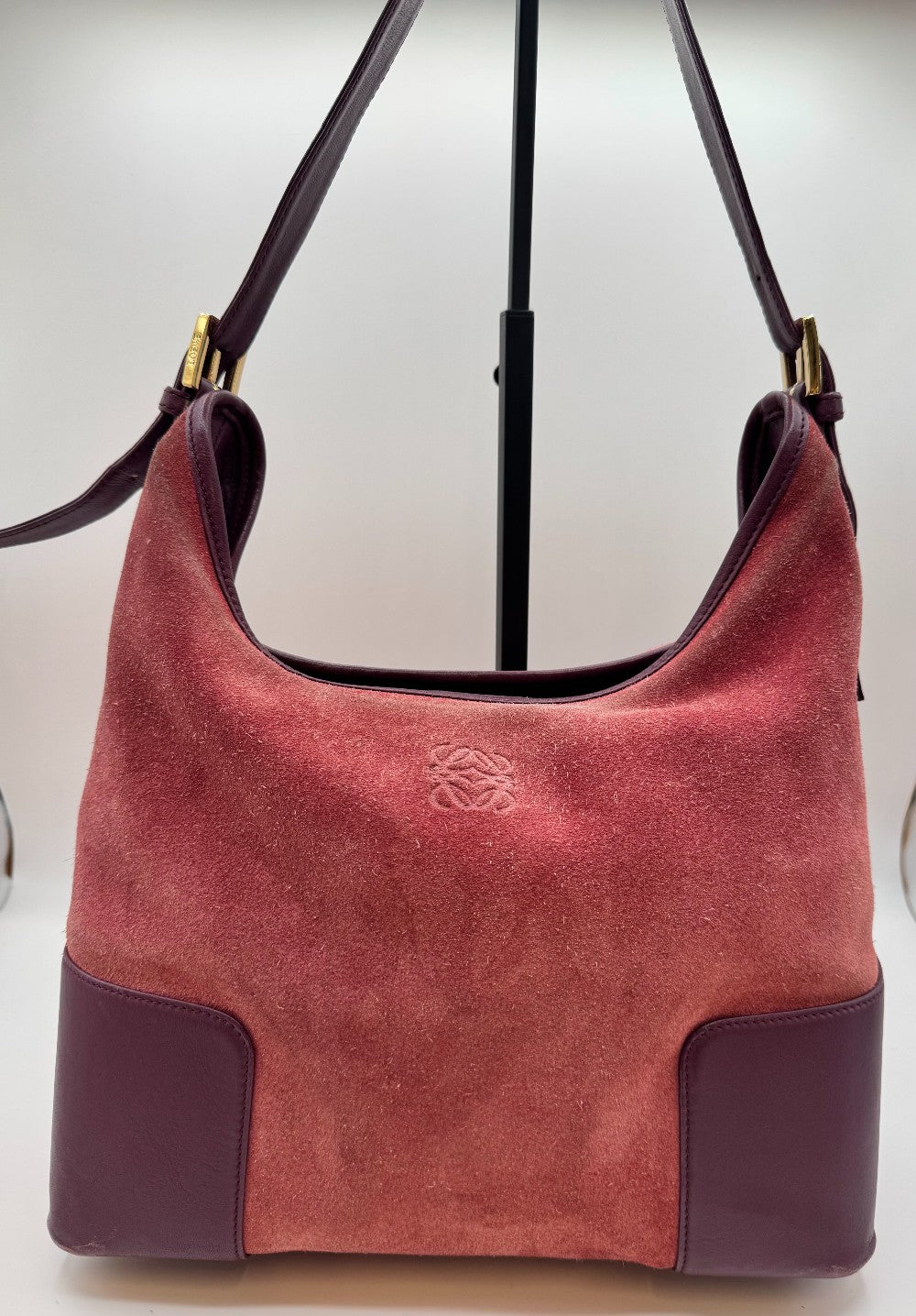 Loewe Burgundy Suede Anagram Shoulder Bag|2351