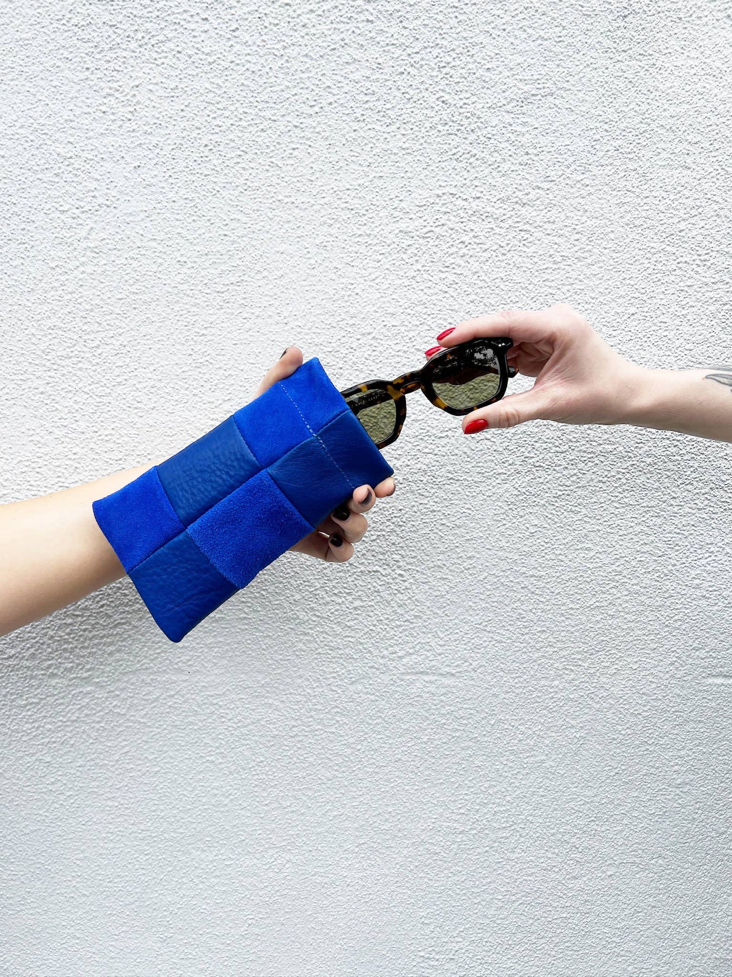 Sunglasses Case - Lapis Check Leather