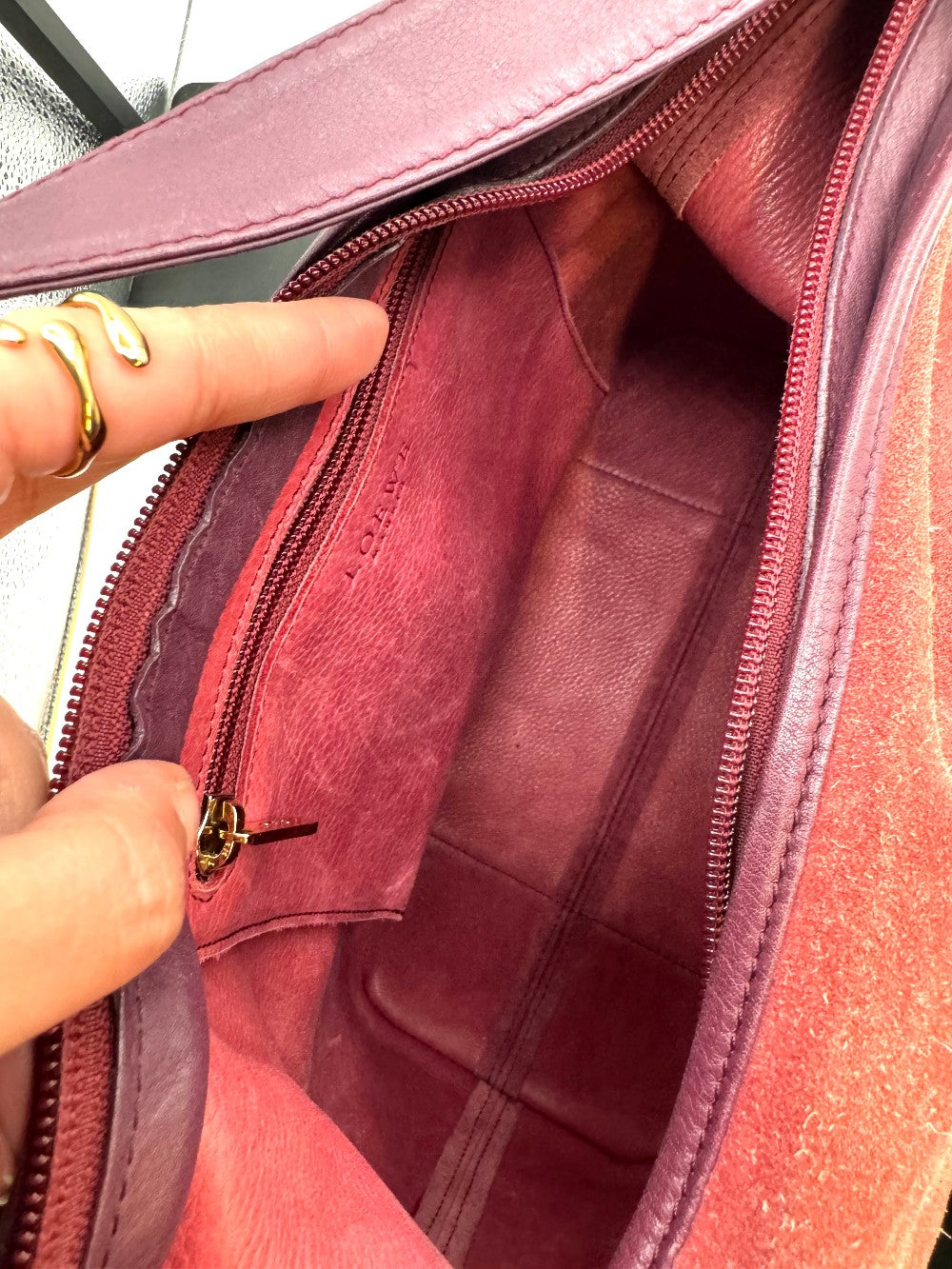 Loewe Burgundy Suede Anagram Shoulder Bag|2358