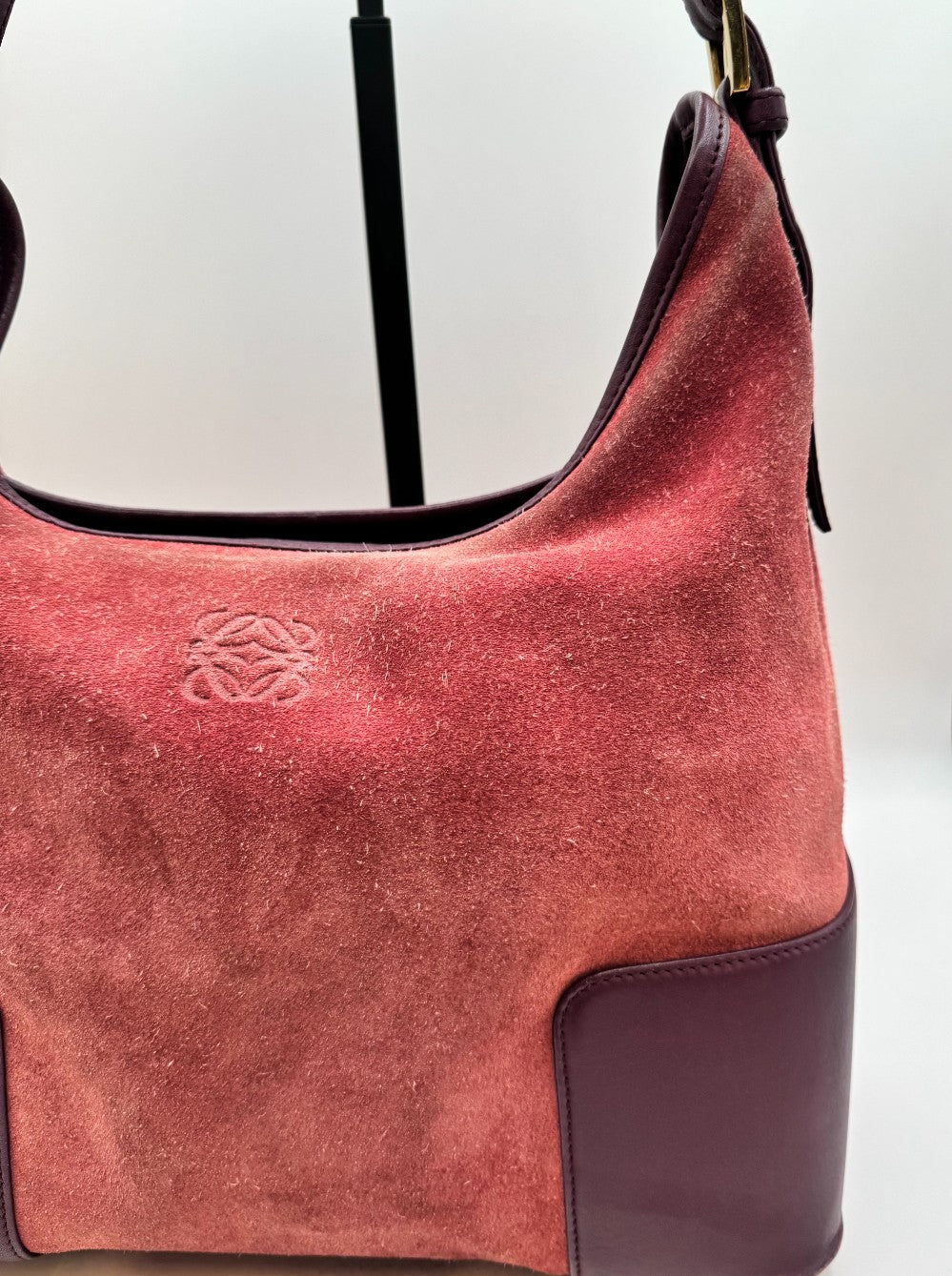 Loewe Burgundy Suede Anagram Shoulder Bag|2350