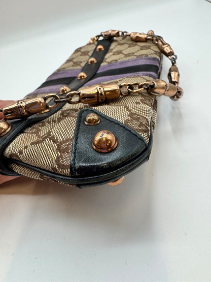 Gucci Supreme Horsebit Purple Satin Chain Clutch|2318