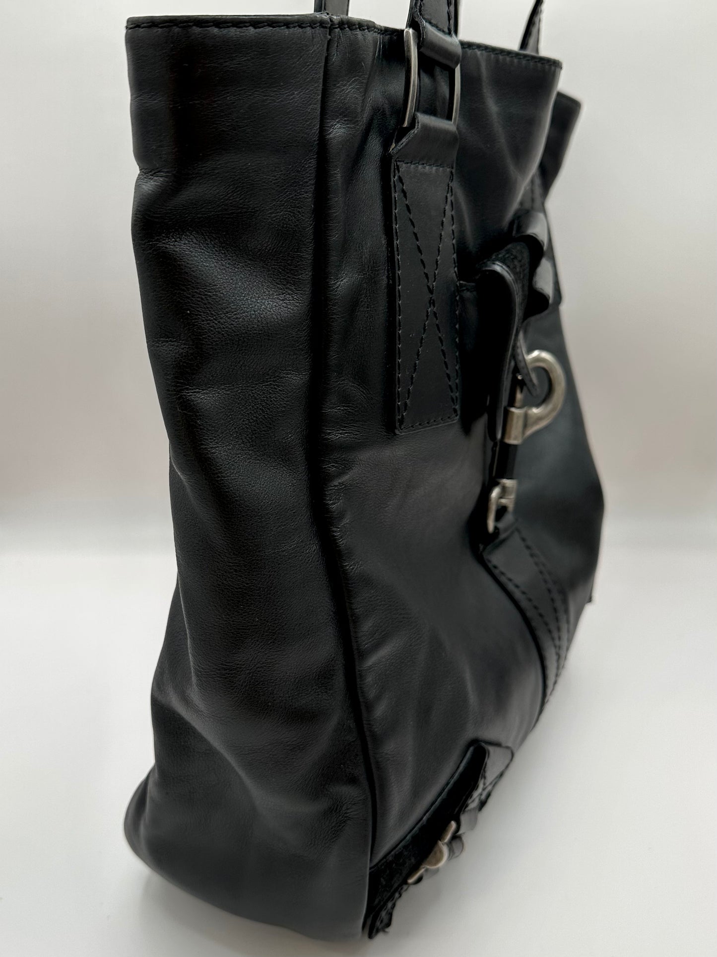 Christian Dior Black Leather 'Rebelle' Tote Bag