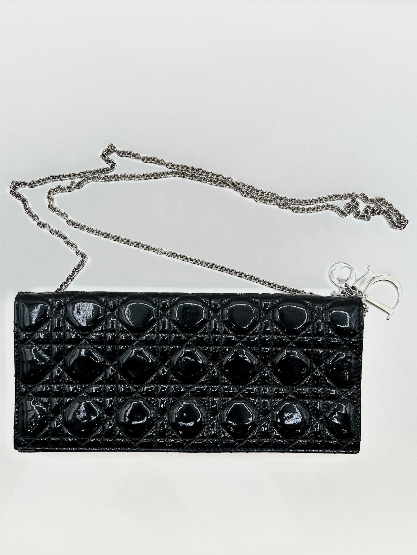 Dior Black Patent Cannage Leather 'Lady Dior' Chain Clutch