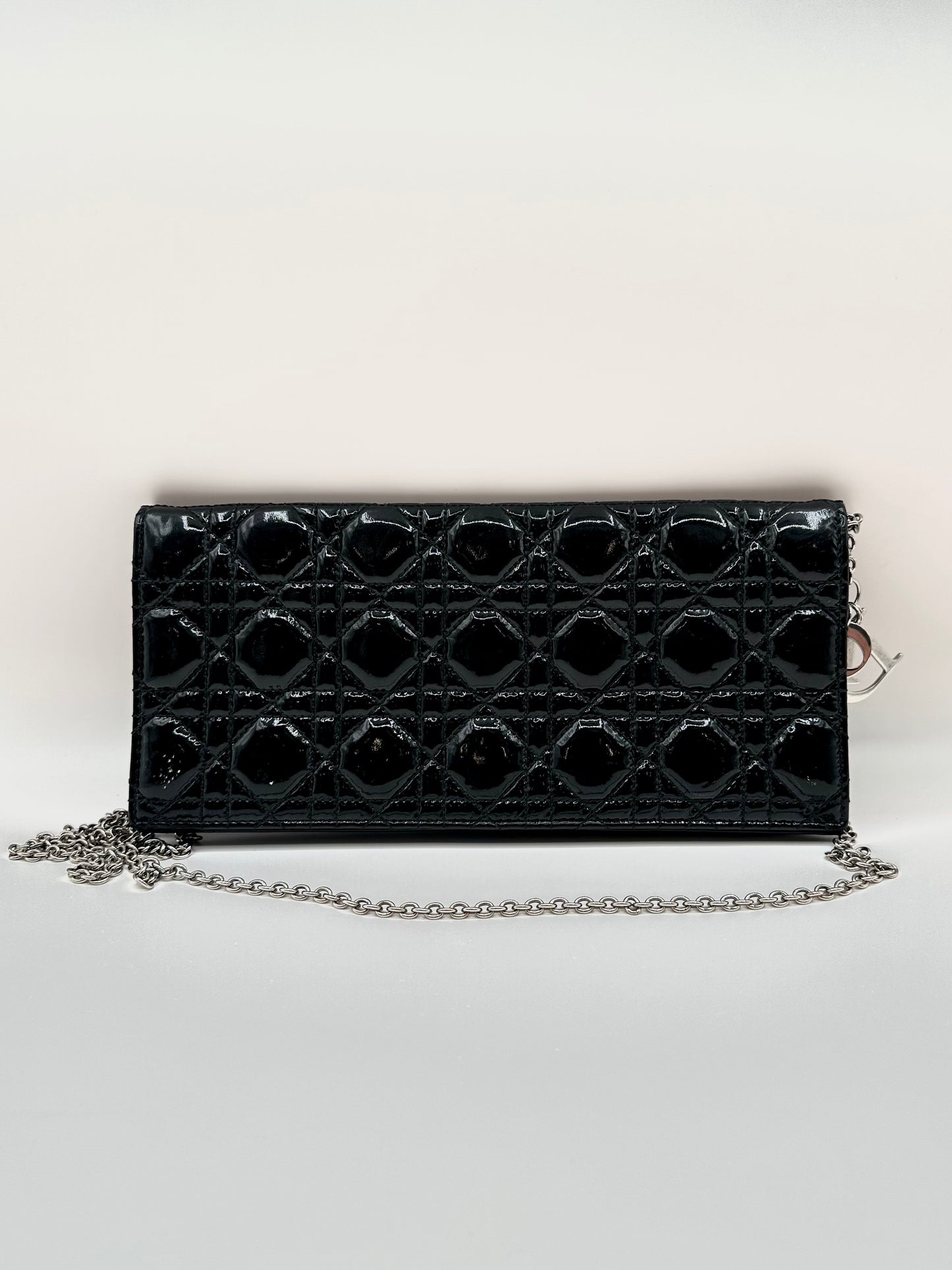 Dior Black Patent Cannage Leather 'Lady Dior' Chain Clutch