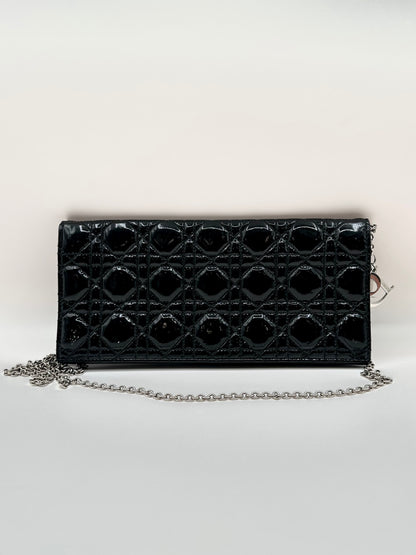 Dior Black Patent Cannage Leather 'Lady Dior' Chain Clutch