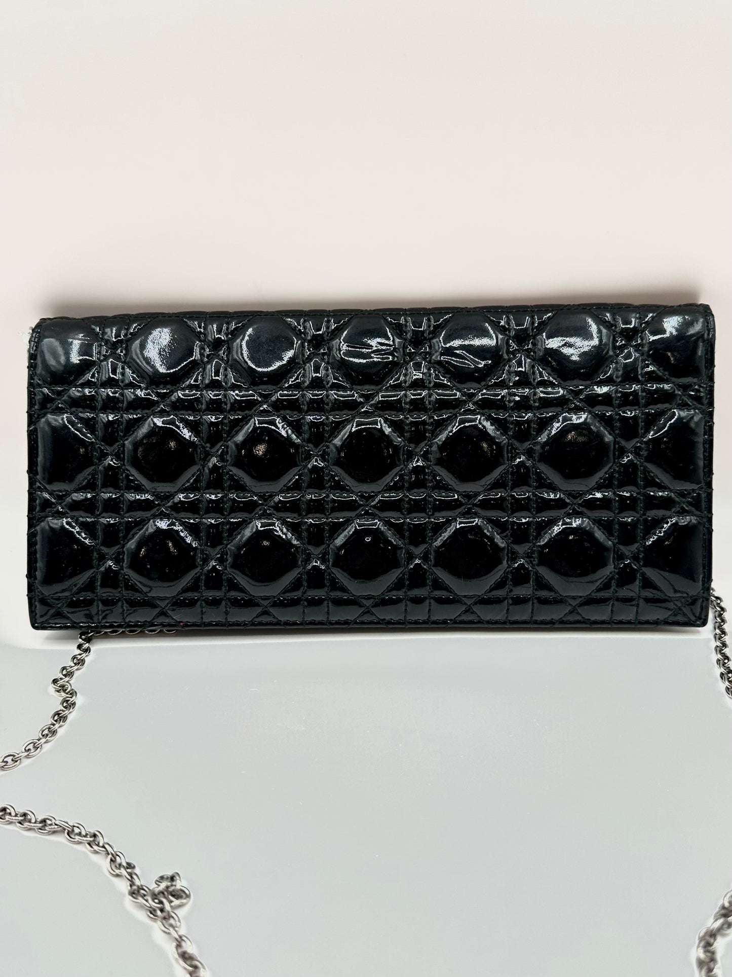 Dior Black Patent Cannage Leather 'Lady Dior' Chain Clutch