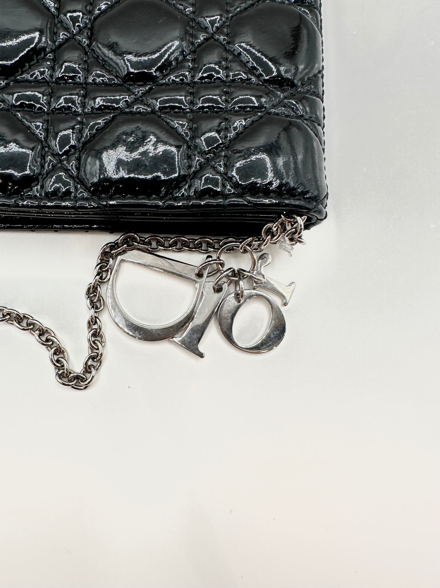 Dior Black Patent Cannage Leather 'Lady Dior' Chain Clutch