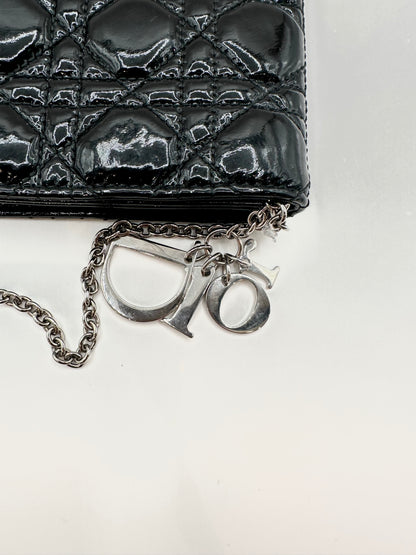 Dior Black Patent Cannage Leather 'Lady Dior' Chain Clutch