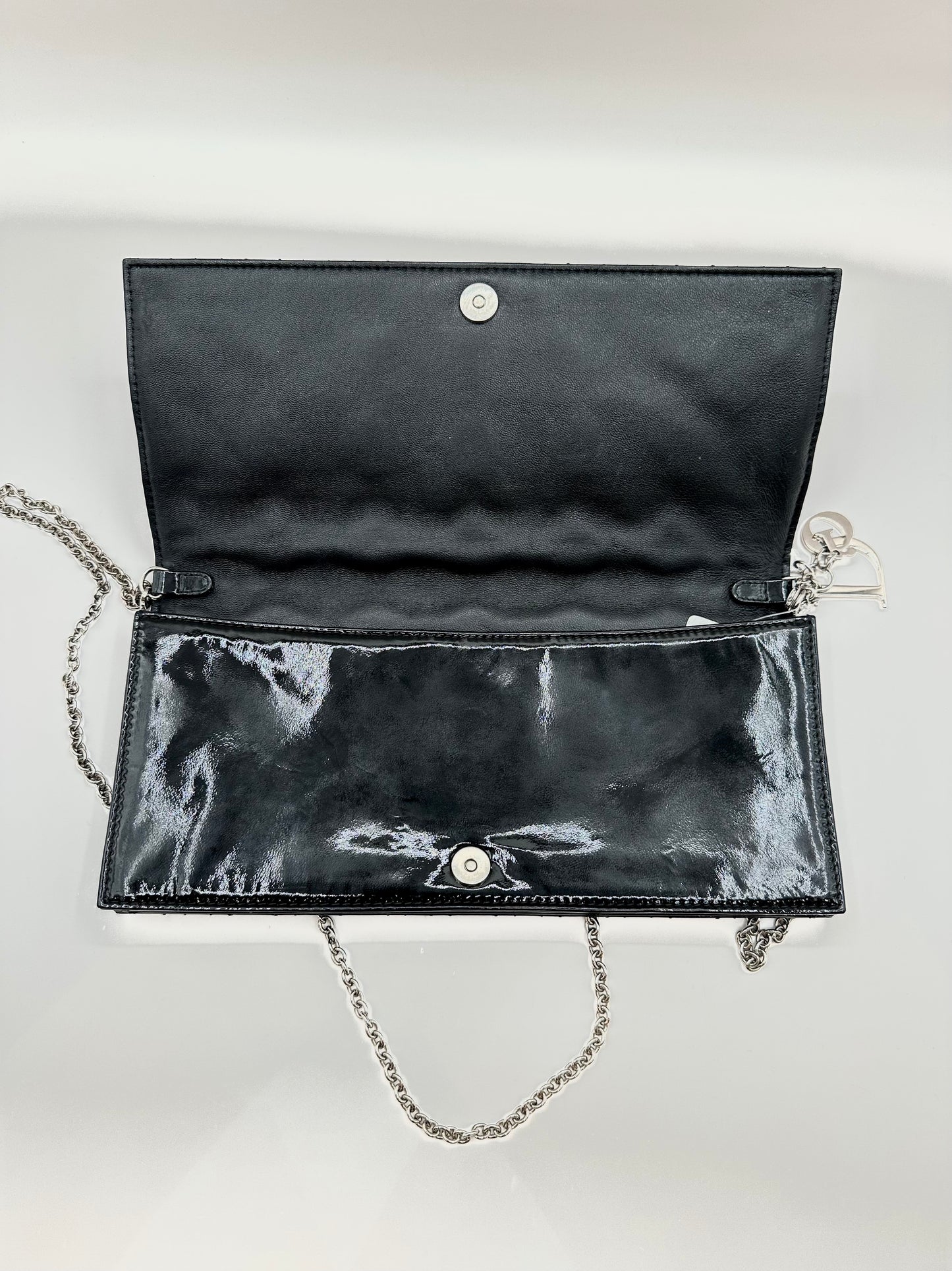 Dior Black Patent Cannage Leather 'Lady Dior' Chain Clutch