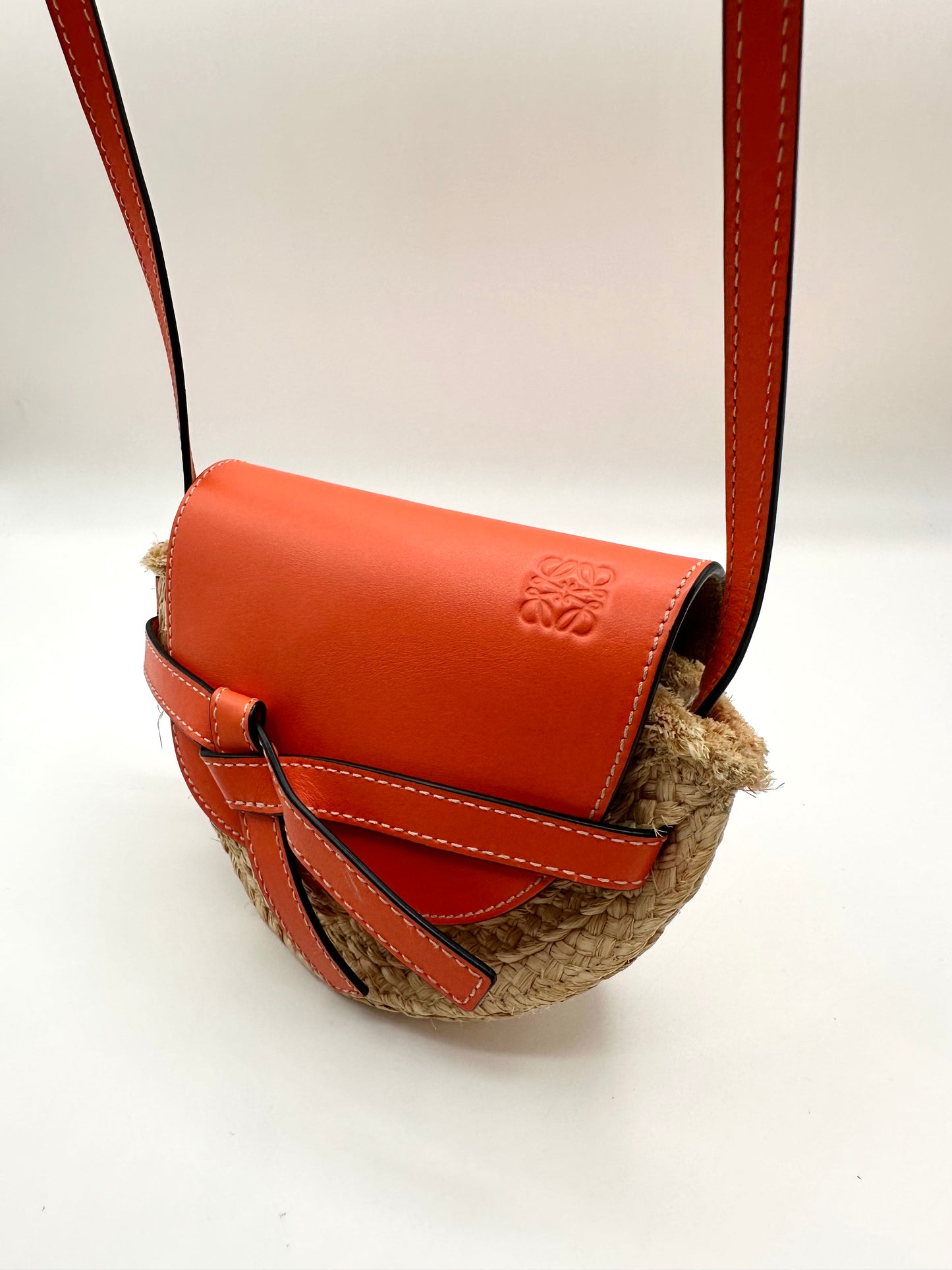 Loewe Orange Leather/Raffia 'Mini Gate' Bag