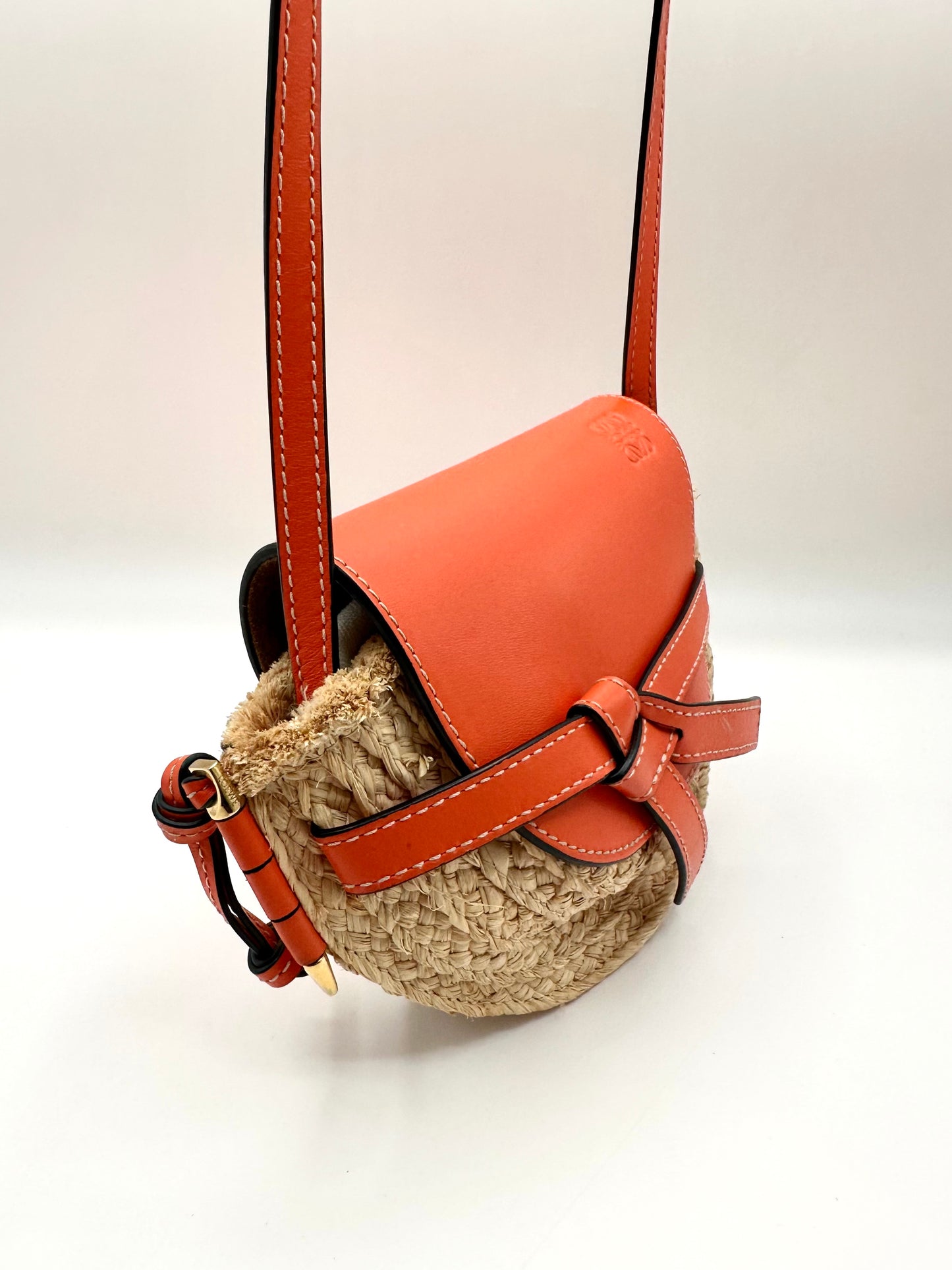 Loewe Orange Leather/Raffia 'Mini Gate' Bag