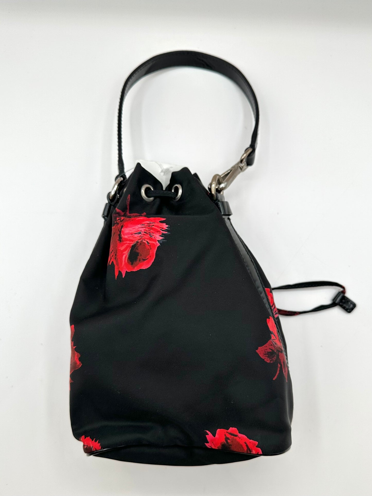 Prada Tessuto Nylon Black/Red 'Stampato' Rose Print Bucket Bag