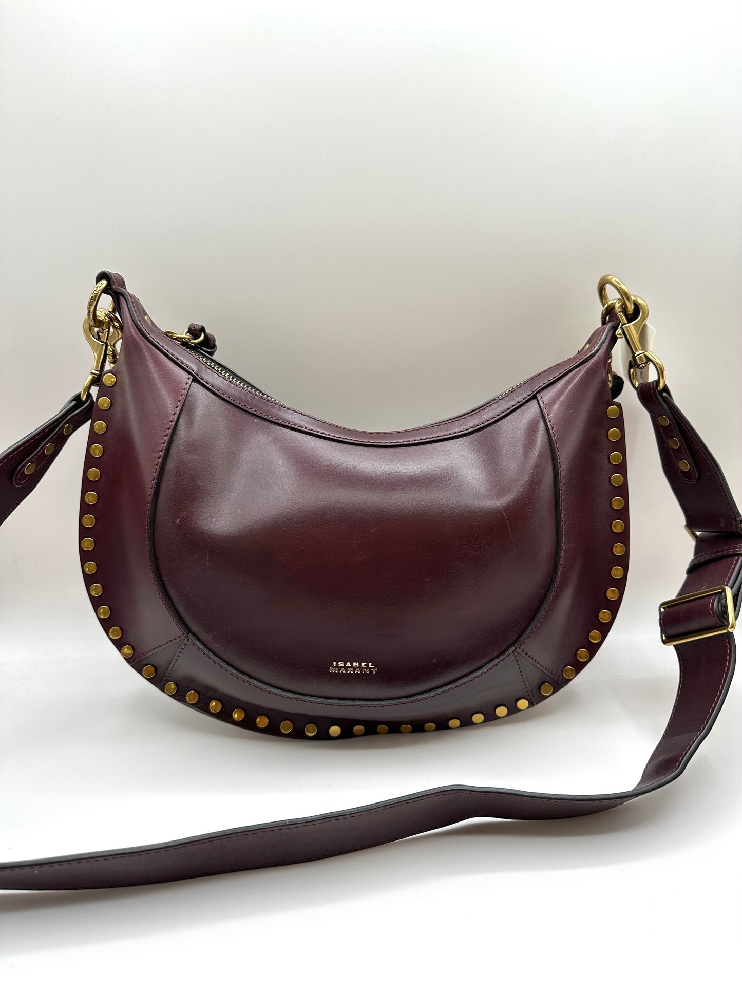 Isabel Marant Burgundy Studded Leather ‘Naoko’ Shoulder Bag