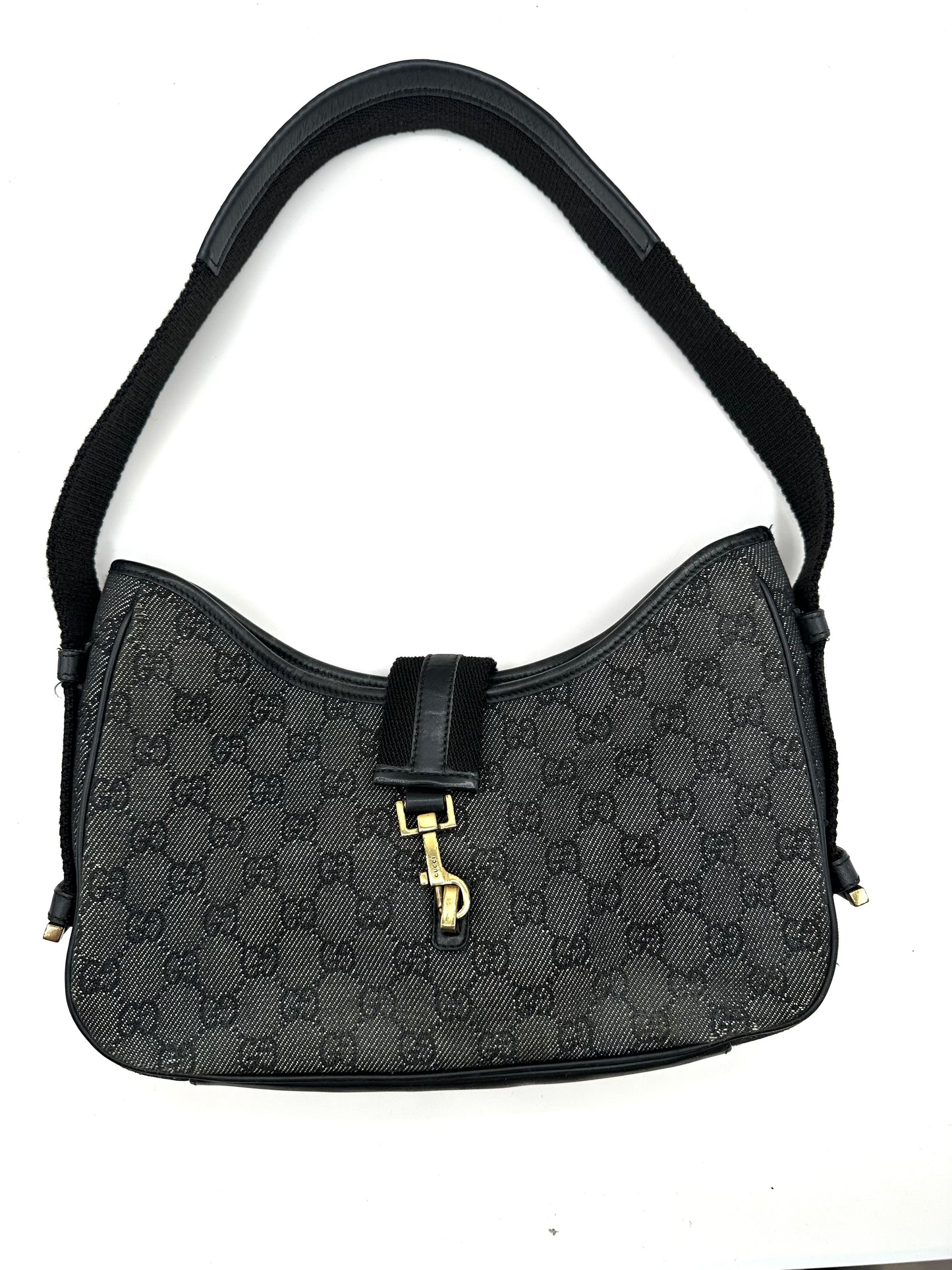 Gucci Black Monogram Denim 'Jackie' Bag