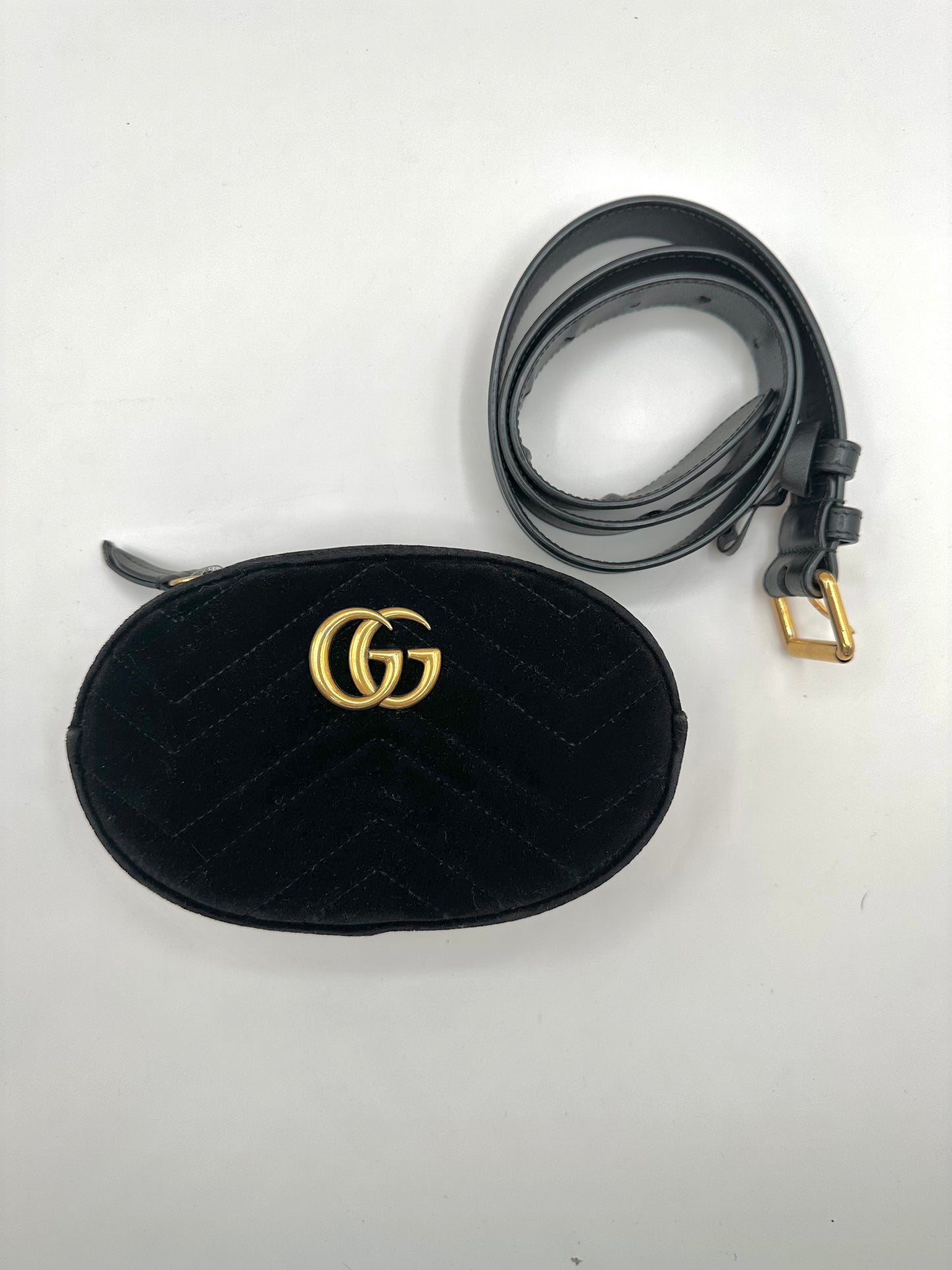 Gucci GG Black Marmont Belt Bag Matelasse Velvet