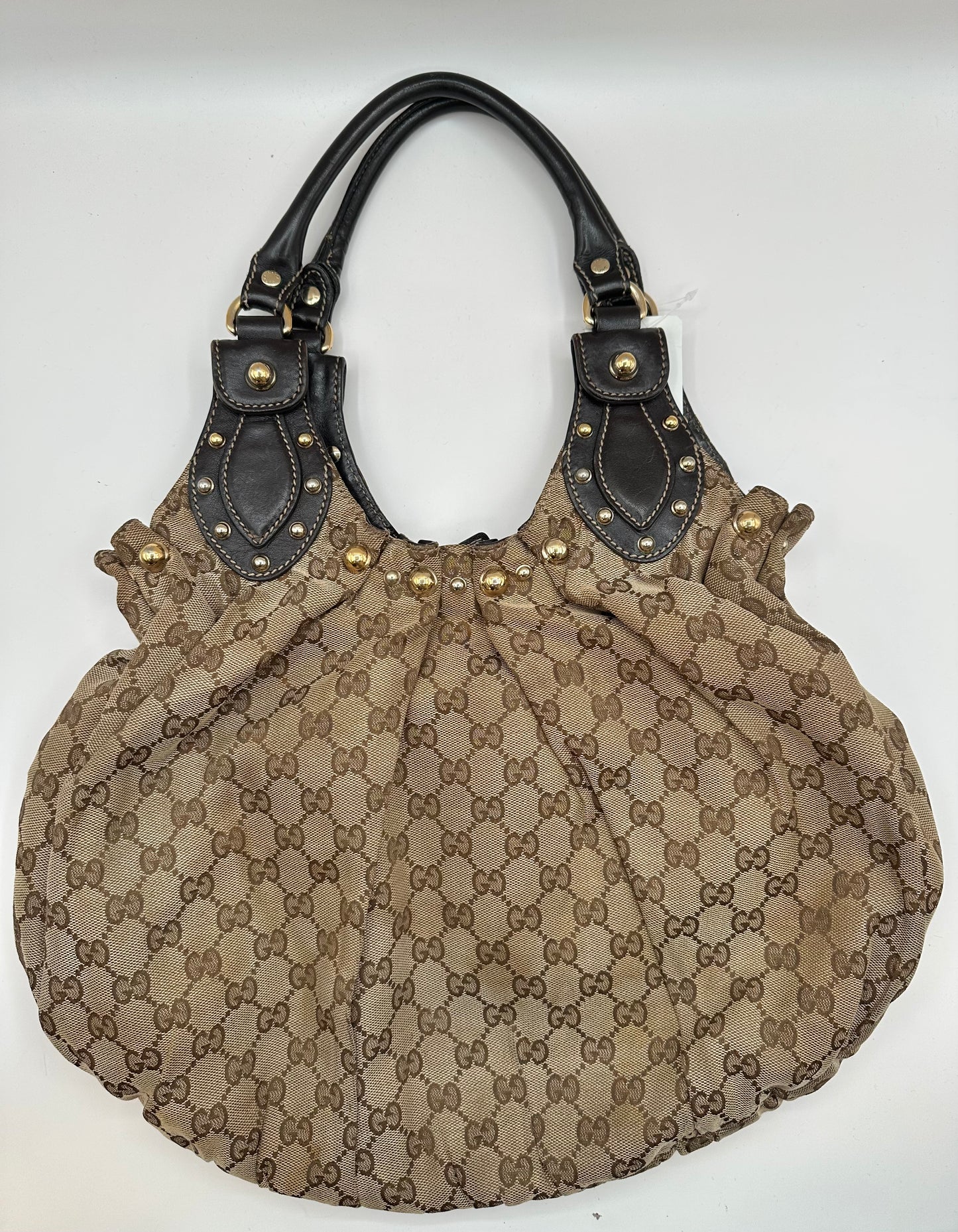 Gucci Tan GG Canvas Studded 'Pelham' Hobo Bag