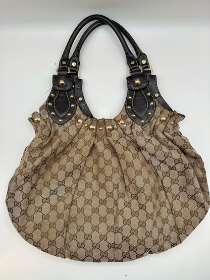 Gucci Tan GG Canvas Studded 'Pelham' Hobo Bag