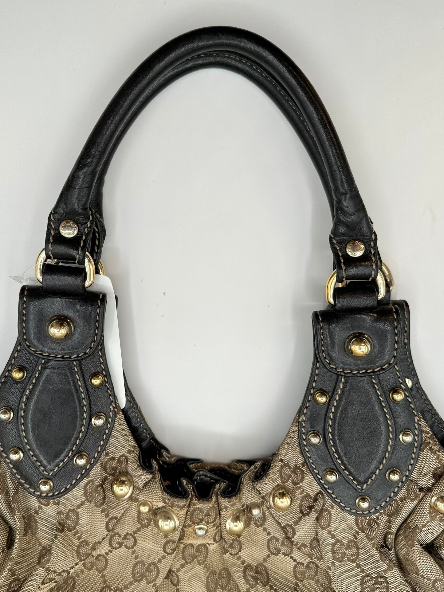 Gucci Tan GG Canvas Studded 'Pelham' Hobo Bag