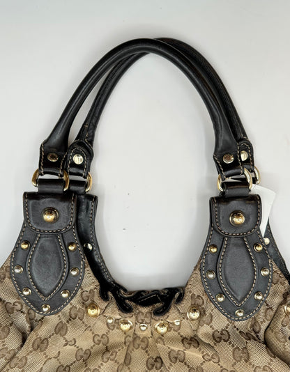 Gucci Tan GG Canvas Studded 'Pelham' Hobo Bag