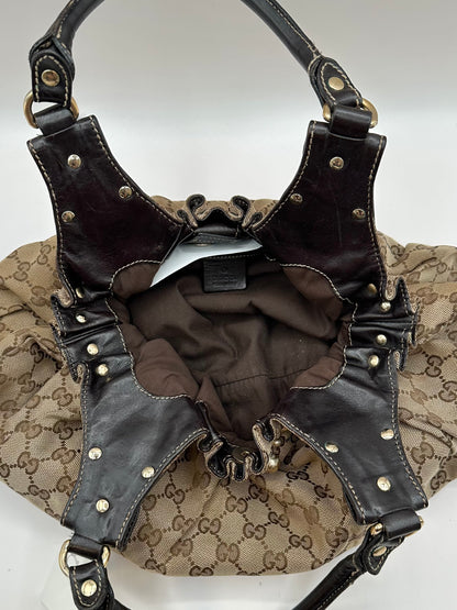 Gucci Tan GG Canvas Studded 'Pelham' Hobo Bag