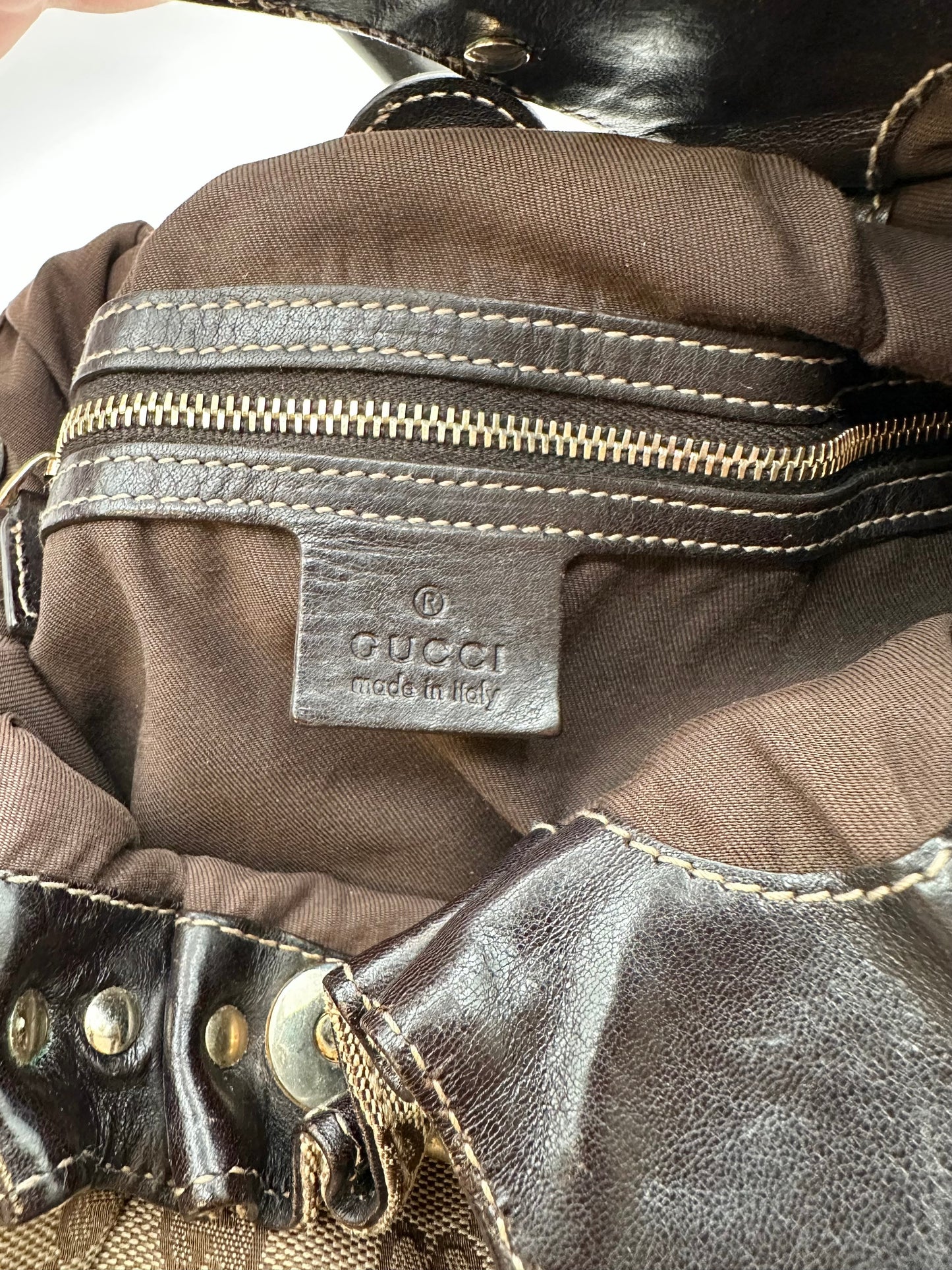 Gucci Tan GG Canvas Studded 'Pelham' Hobo Bag