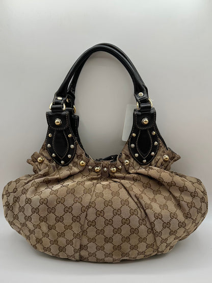 Gucci Tan GG Canvas Studded 'Pelham' Hobo Bag