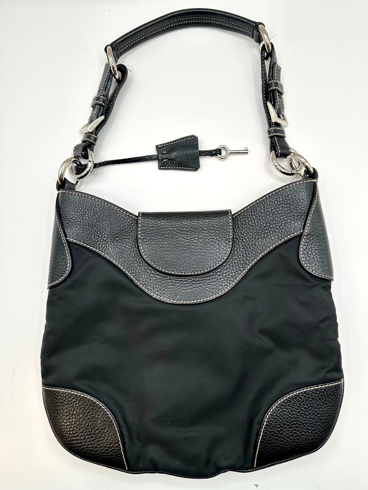Prada Black Nylon/Leather Sound Lock Shoulder Bag
