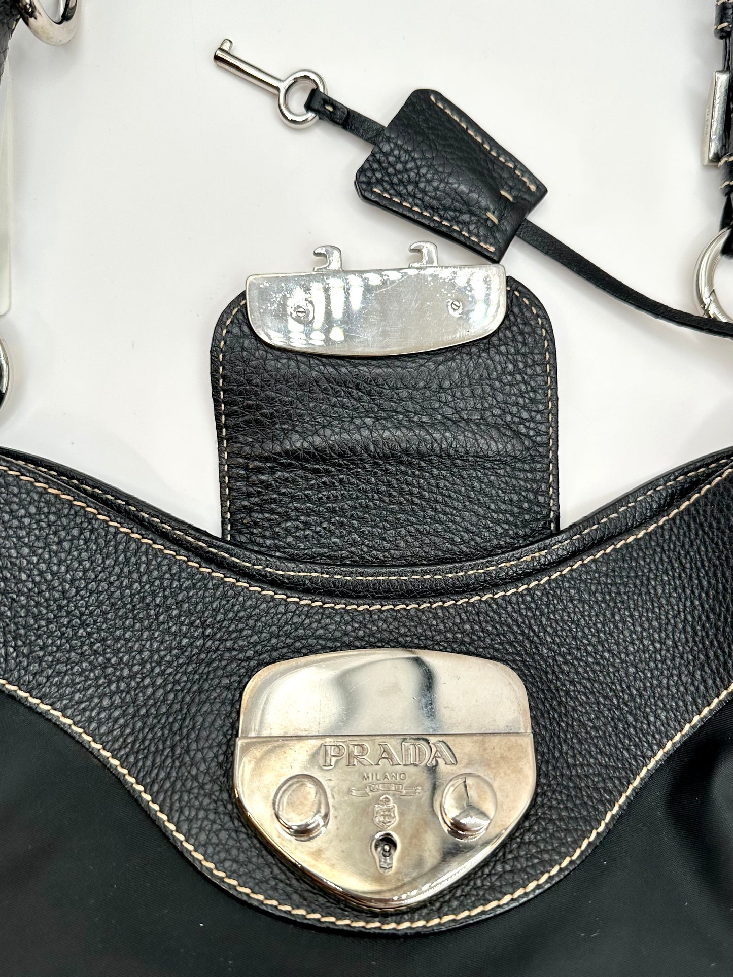 Prada Black Nylon/Leather Sound Lock Shoulder Bag