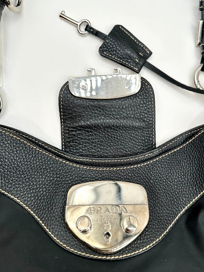 Prada Black Nylon/Leather Sound Lock Shoulder Bag