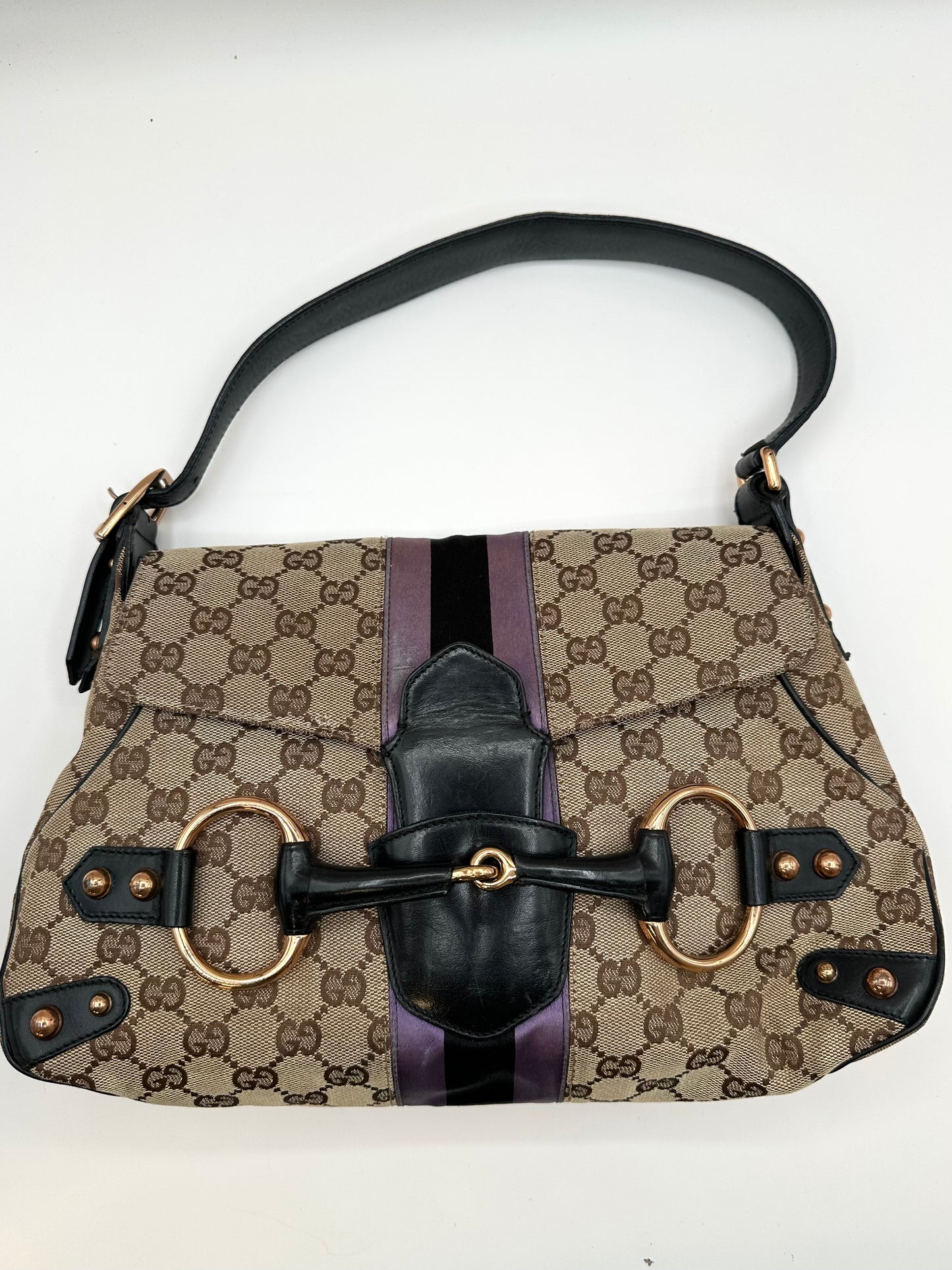 Gucci Supreme Purple Satin Horsebit Shoulder Bag