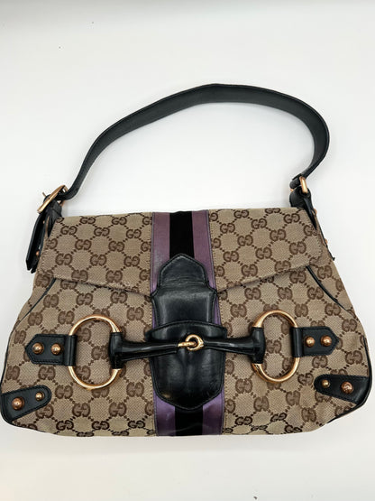 Gucci Supreme Purple Satin Horsebit Shoulder Bag