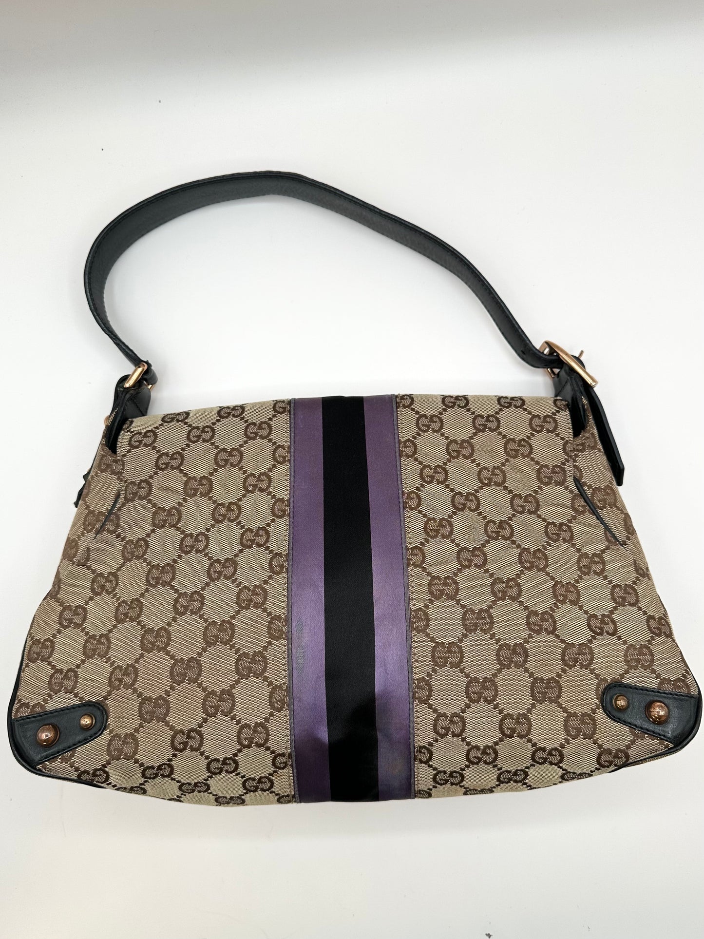 Gucci Supreme Purple Satin Horsebit Shoulder Bag