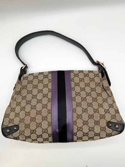 Gucci Supreme Purple Satin Horsebit Shoulder Bag