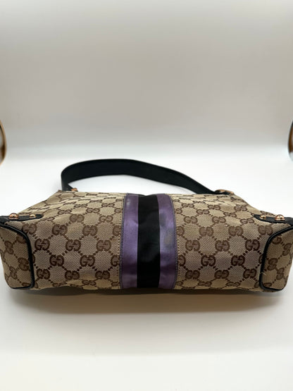 Gucci Supreme Purple Satin Horsebit Shoulder Bag